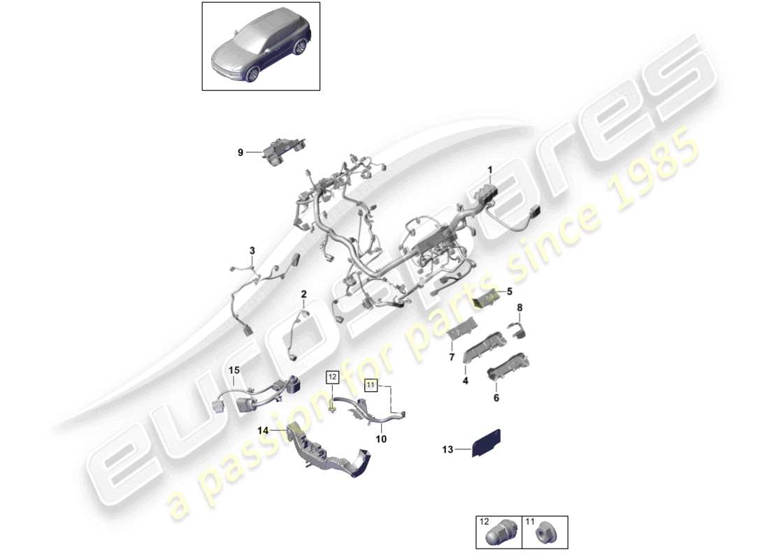 porsche 2023 (cayenne e3 9ya/9yb) wiring looms engine part diagram