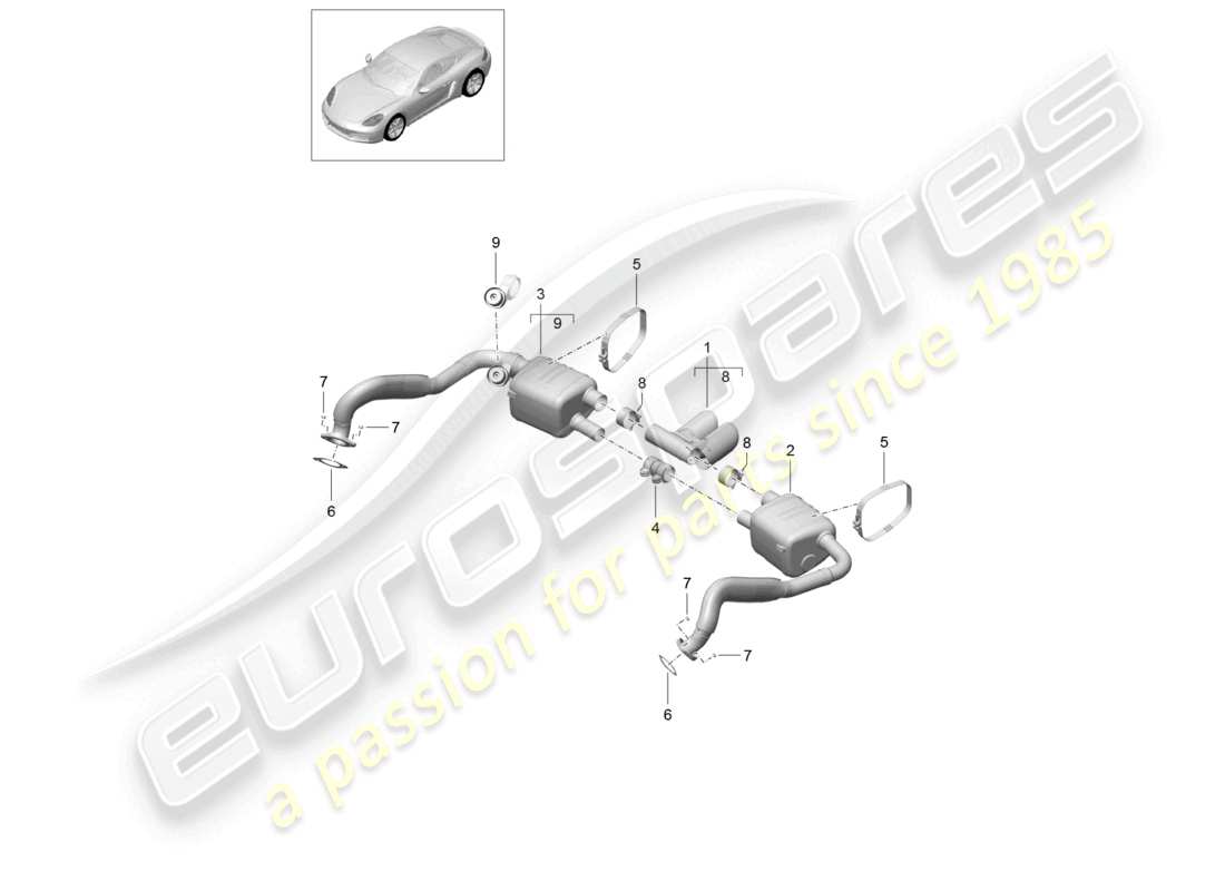 porsche 2023 (718 cayman) exhaust system sport part diagram