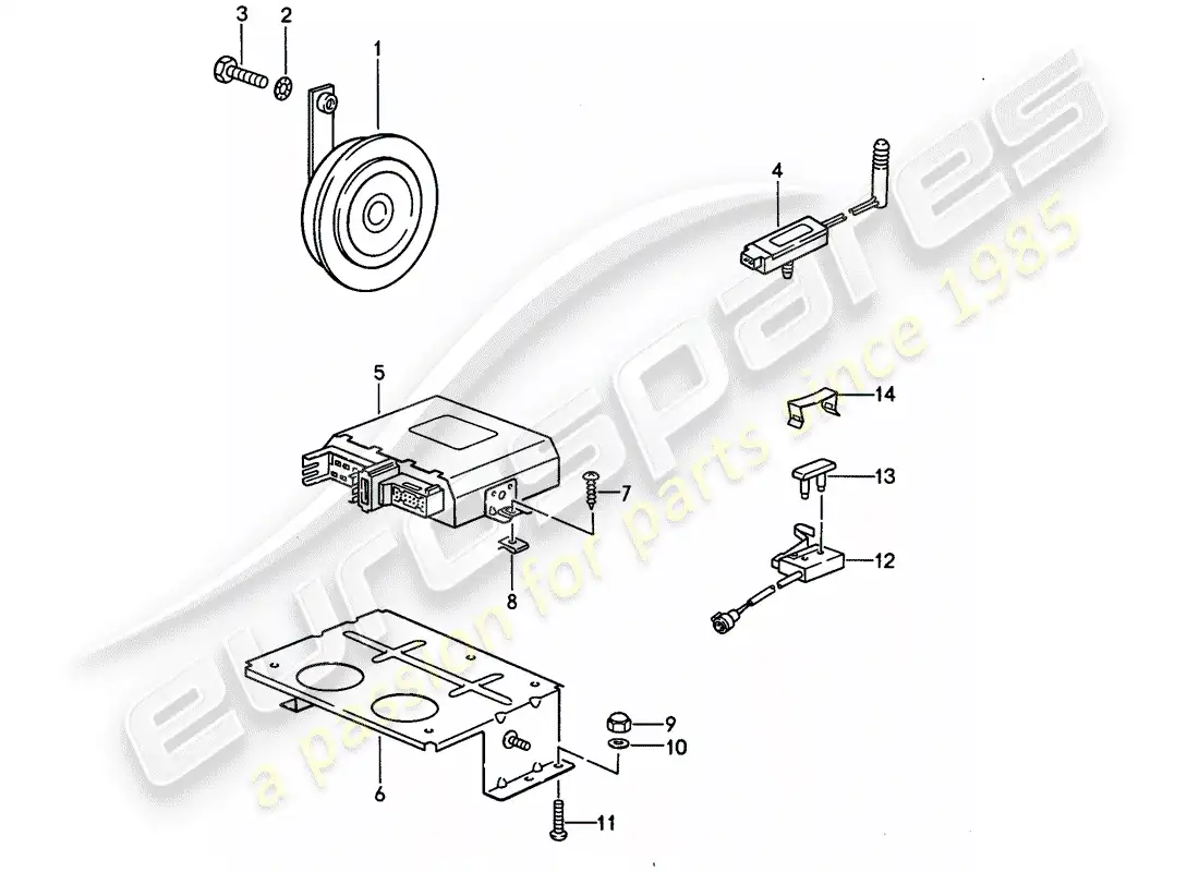 porsche 1993 (968) alarm system parts diagram