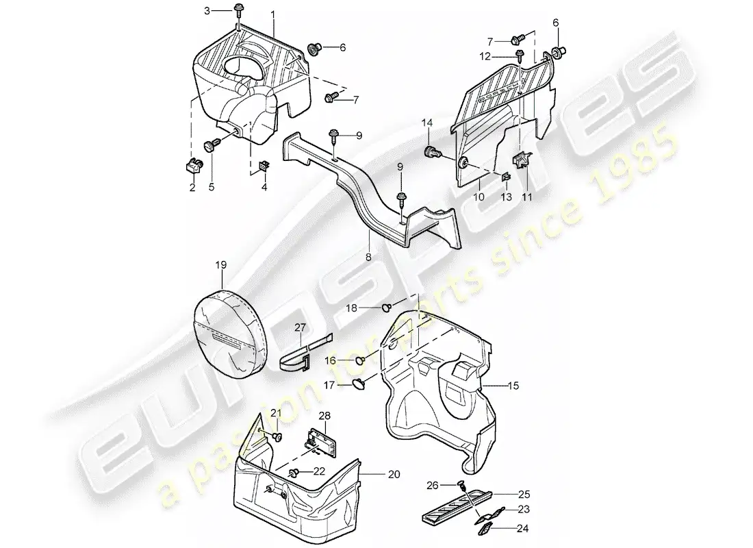 porsche 2000 (996) luggage compartment parts diagram