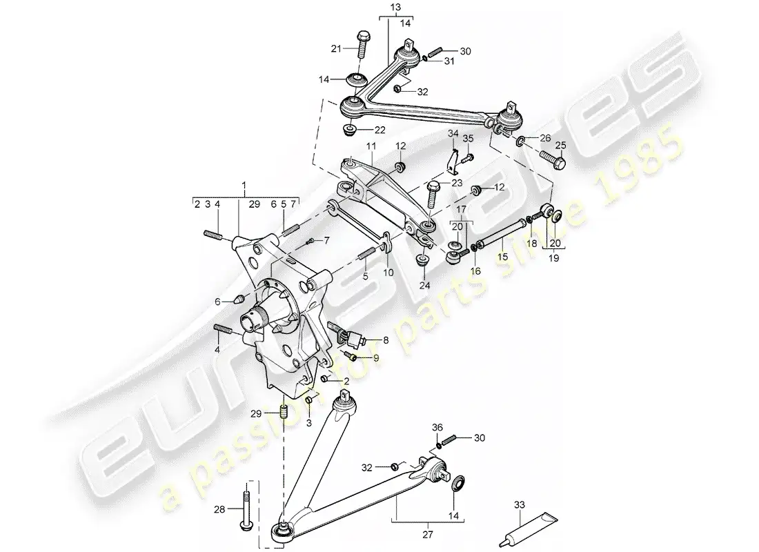 porsche 2004 (carrera gt) rear axle - wheel carrier - track control arm - wheel hub parts diagram