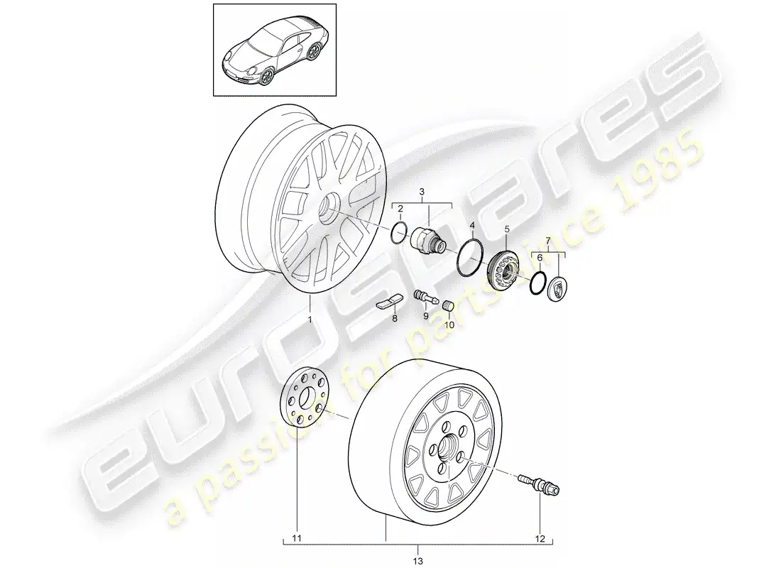 porsche 2011 (997-2) wheels parts diagram