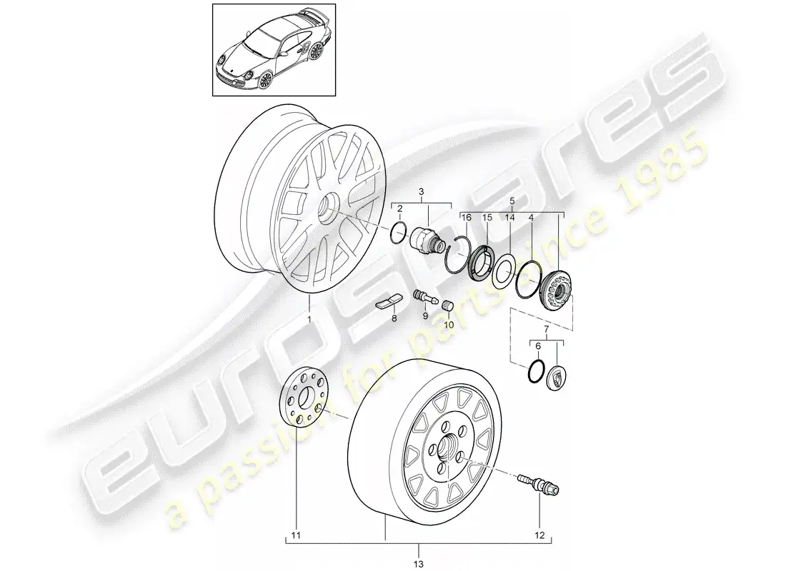 porsche 2013 (997-2 turbo / gt2 rs) central locking parts diagram