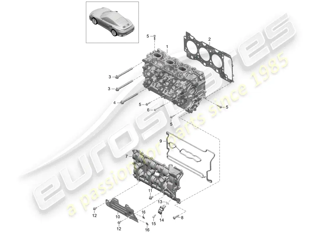 porsche 2016 (991-1 turbo) cylinder head parts diagram