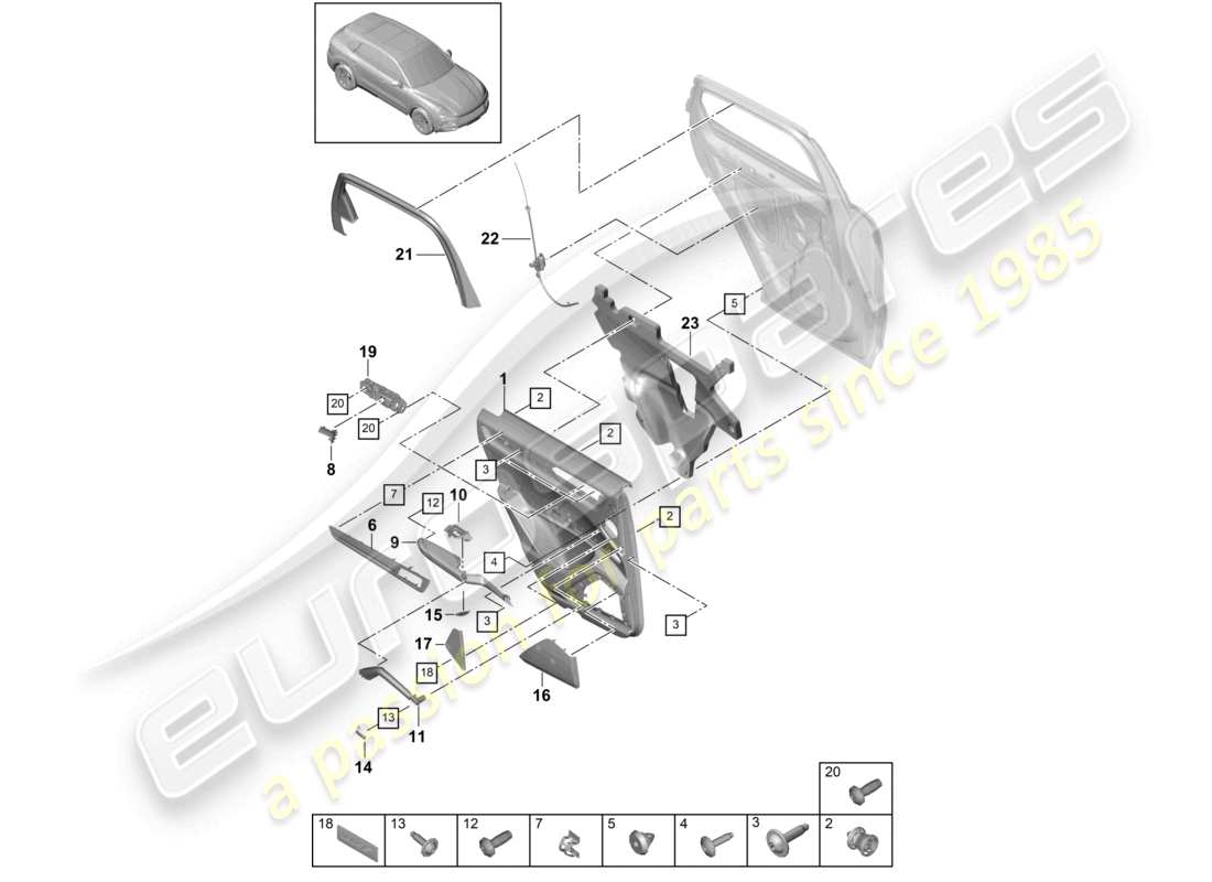 porsche 2023 (cayenne e3 9ya/9yb) door panel rear leather part diagram