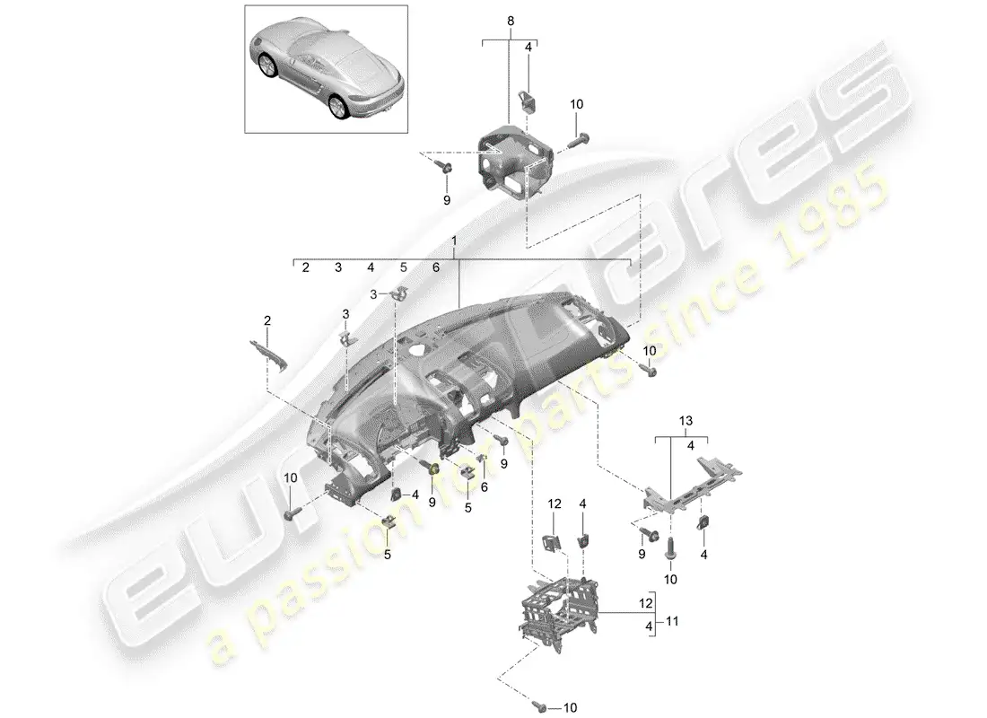 porsche 2019 (718 cayman) dash panel trim parts diagram