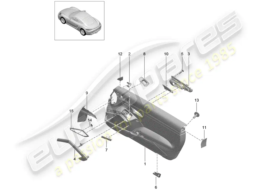 porsche 2020 (718 cayman) door panel parts diagram
