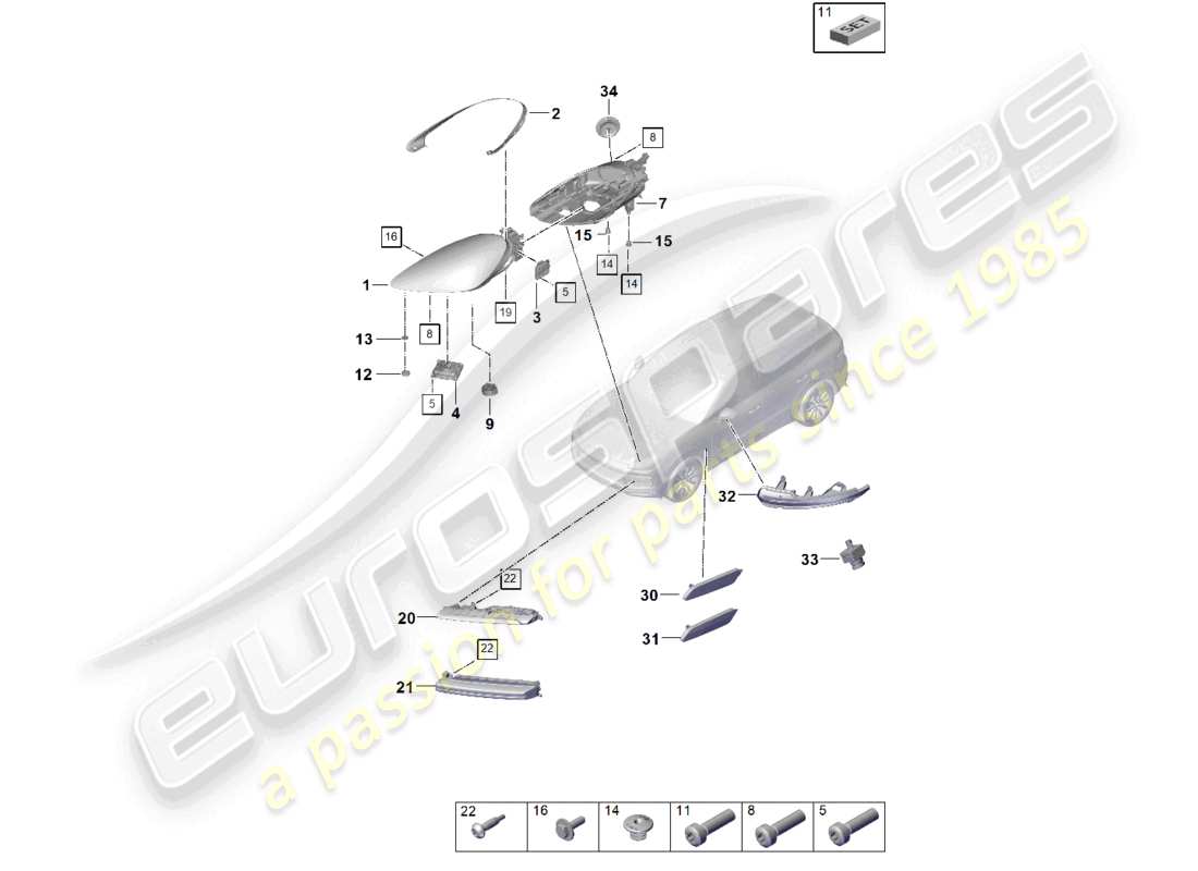 porsche 2021 (cayenne e3 9ya/9yb) led headlight turn signal repeater fog lights part diagram