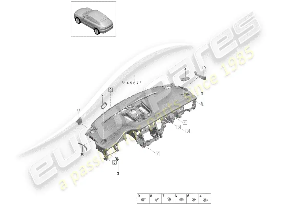 porsche 2020 (macan) dash panel trim part diagram