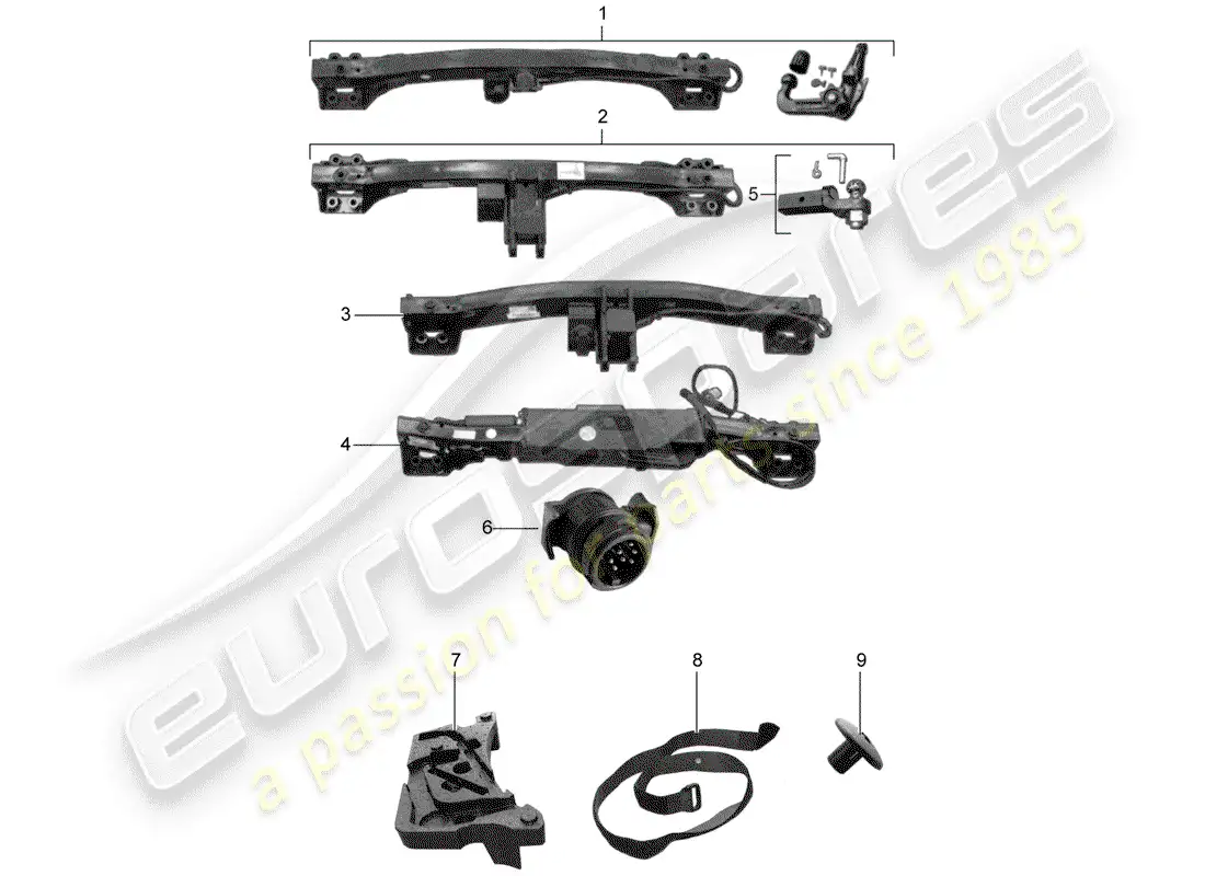 porsche 2013 (tequipment cayenne) tow hitch parts diagram