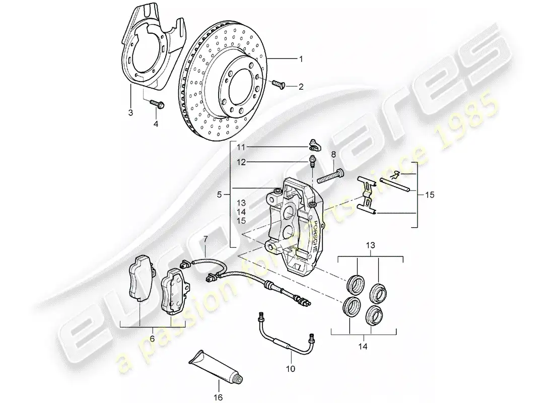 porsche 2007 (997-1) disc brakes parts diagram
