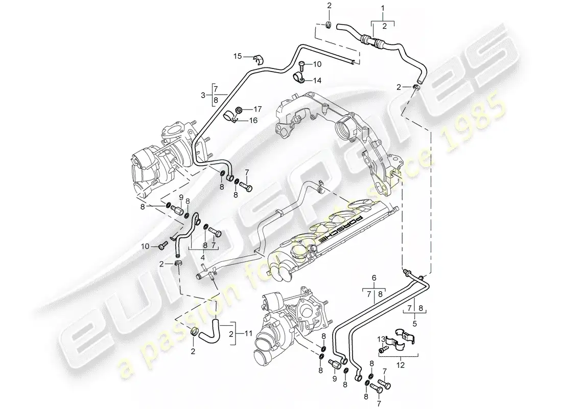 porsche 2004 (cayenne e1 9pa) exhaust gas turbocharger parts diagram