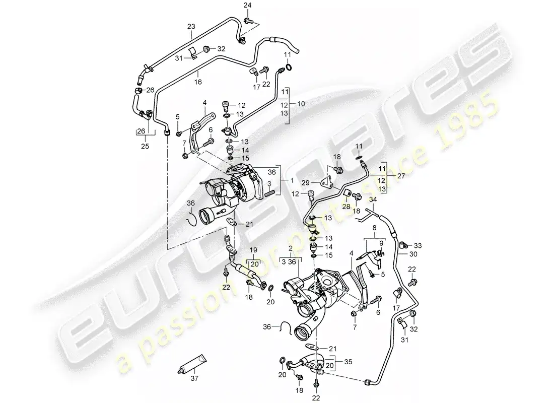 porsche 2007 (cayenne e1 9pa) exhaust gas turbocharger parts diagram