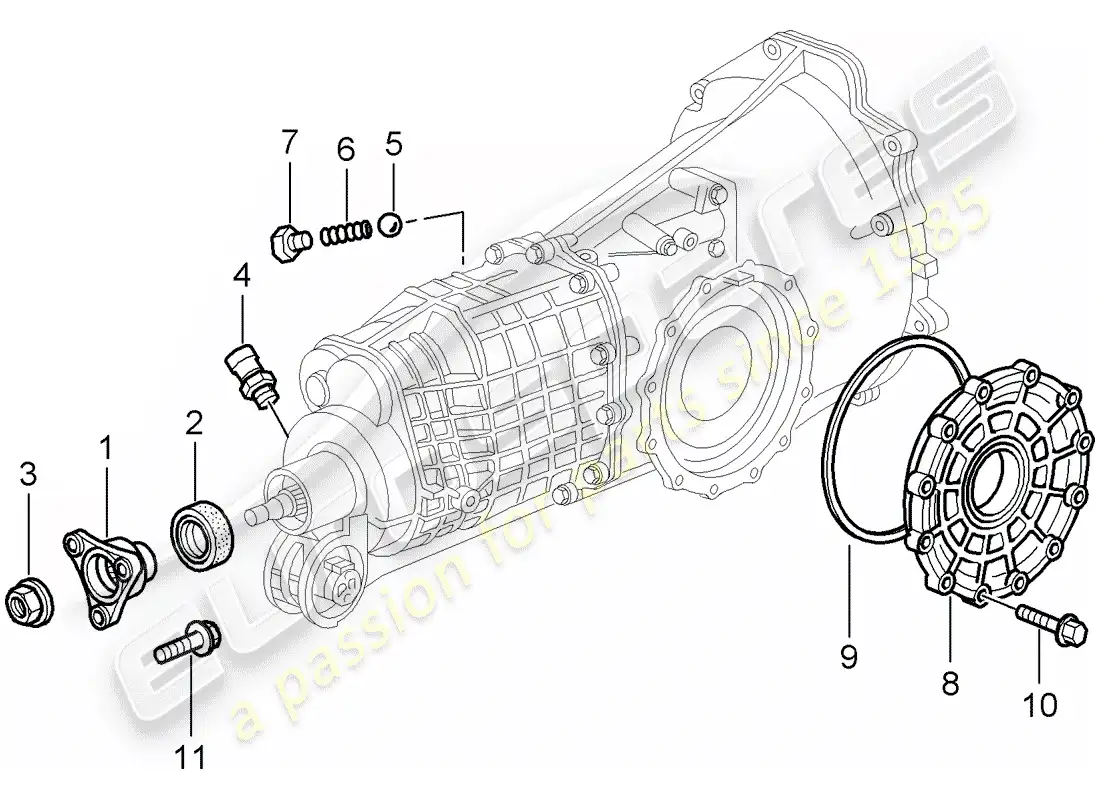 porsche 2003 (996 turbo / gt2) gear housing - transmission cover parts diagram