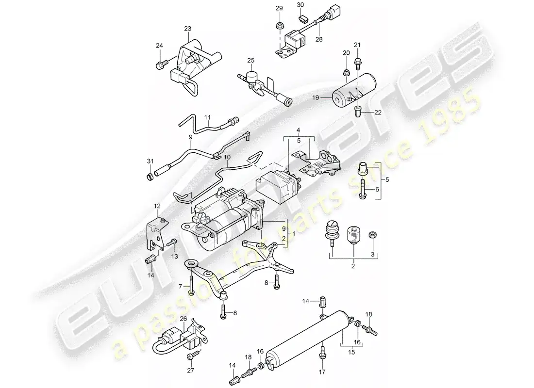 porsche 2010 (cayenne e1 9pa) self levelling system parts diagram