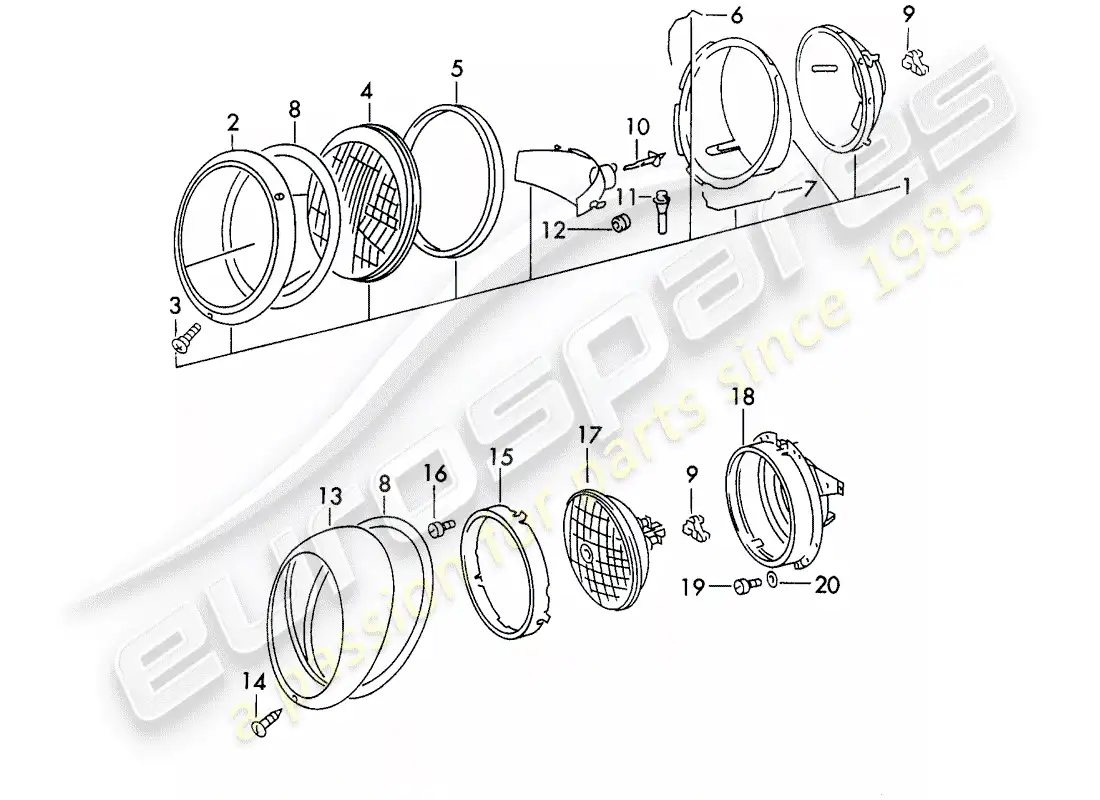 porsche 1971 (911) headlamp parts diagram