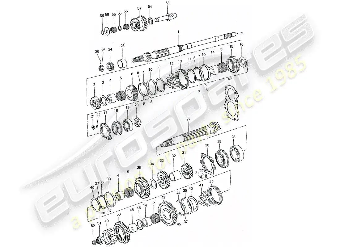 porsche 1977 (911) gears and shafts - 4-speed parts diagram