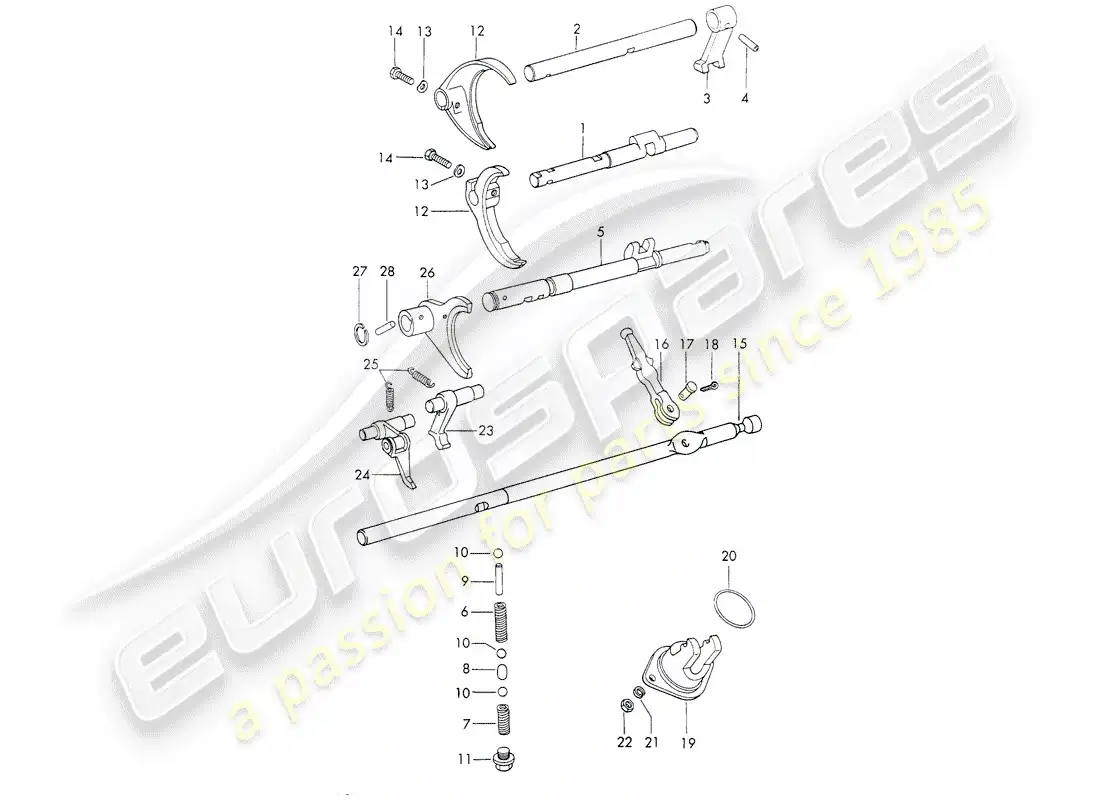 porsche 1973 (911) shift rods - shift forks - typ 905 - sportomatic - d >> - mj 1971 parts diagram