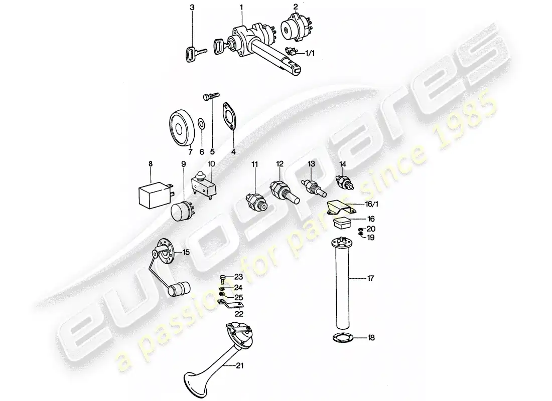 porsche 1974 (911) sensor - relay - horn parts diagram