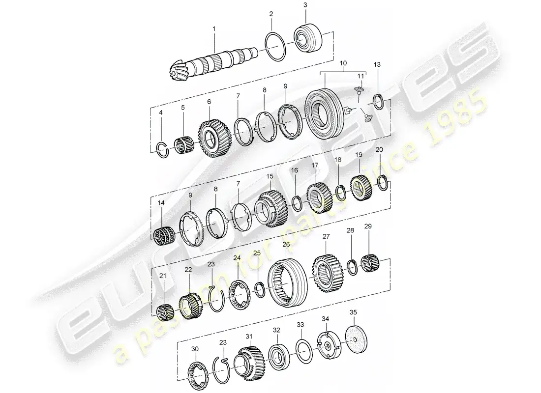 porsche 2007 (987 boxster) gears and shafts parts diagram