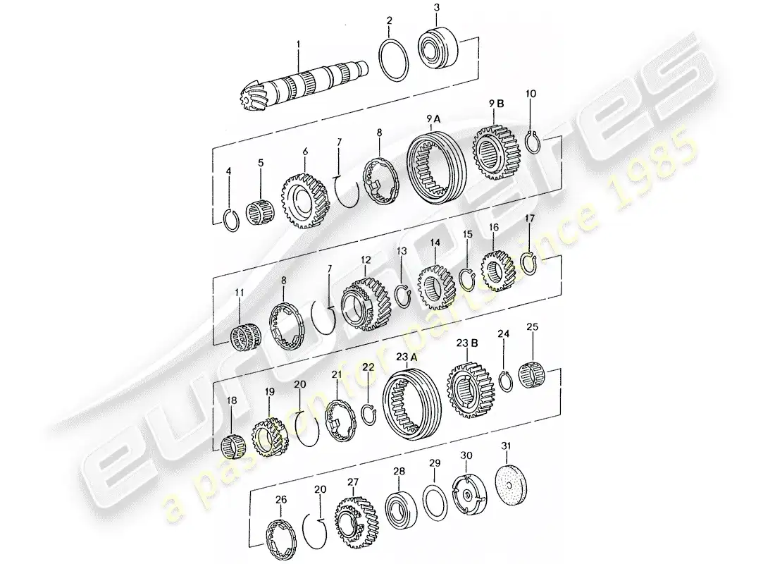 porsche 1998 (986 boxster) gears and shafts - transmission - for transmission code: - d >> - mj 2004 parts diagram
