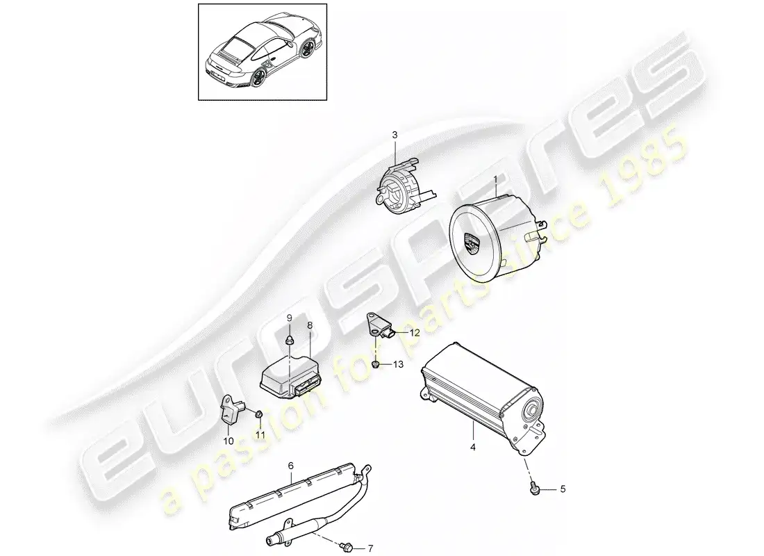 porsche 2013 (997-2 turbo / gt2 rs) airbag parts diagram