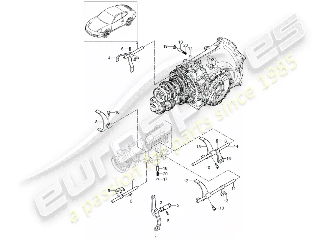 porsche 2011 (997-2) selector shaft parts diagram