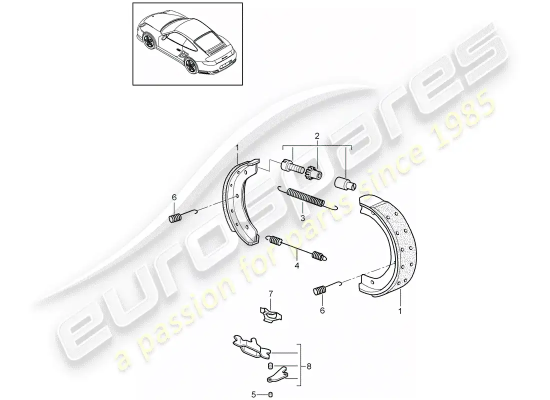 porsche 2013 (997-2 turbo / gt2 rs) handbrake parts diagram