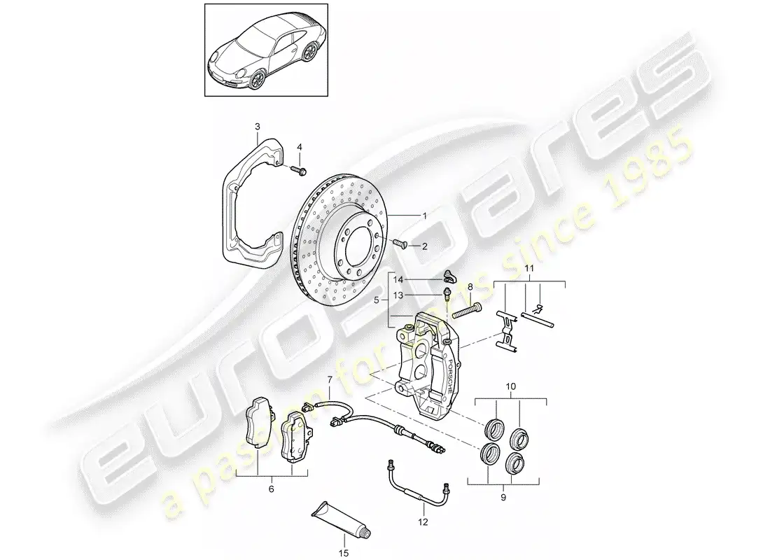 porsche 2010 (997-2) disc brakes parts diagram