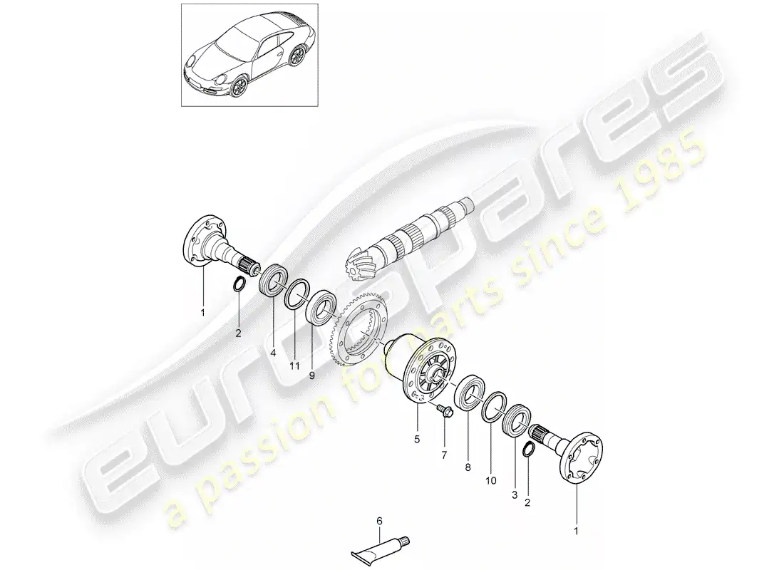 porsche 2011 (997-2) limited slip differential parts diagram