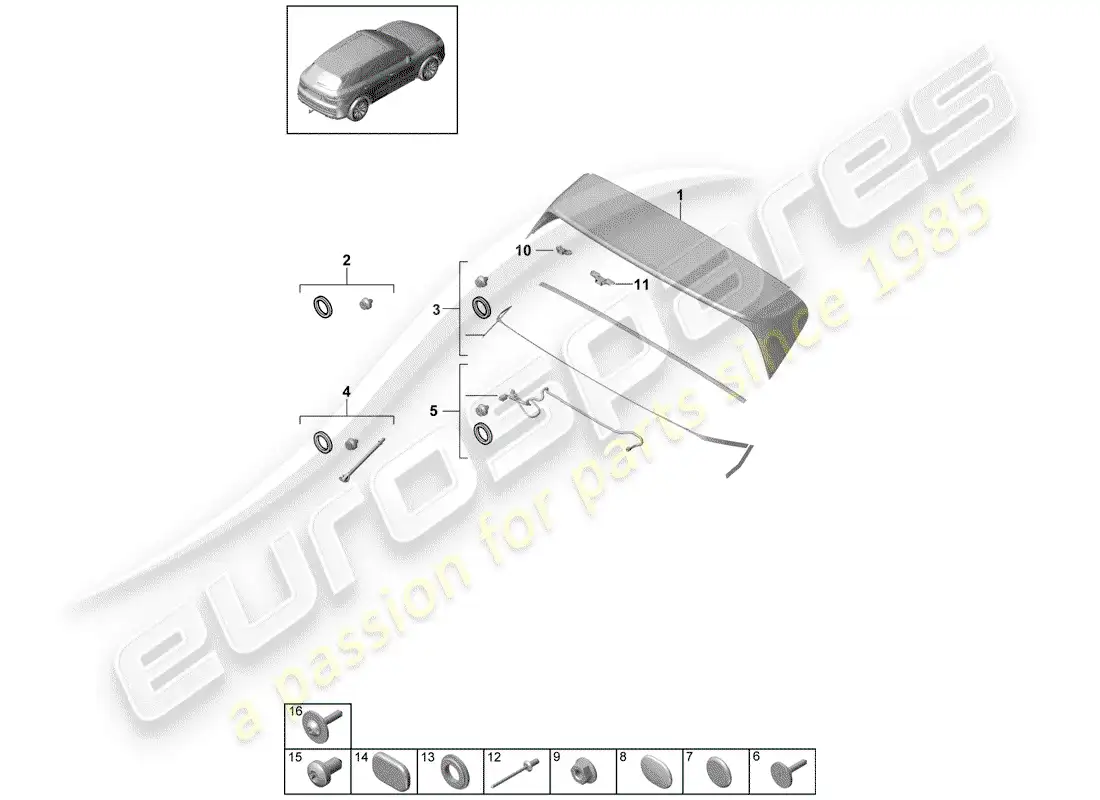 porsche 2020 (cayenne e3 9ya/9yb) rear spoiler part diagram