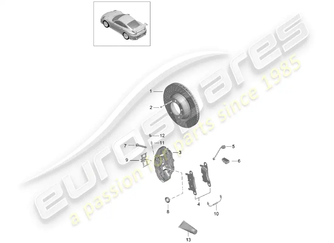 porsche 2016 (991-1 turbo) disc brakes parts diagram