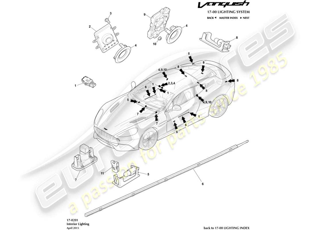 aston martin vanquish (2018) courtesy lighting part diagram