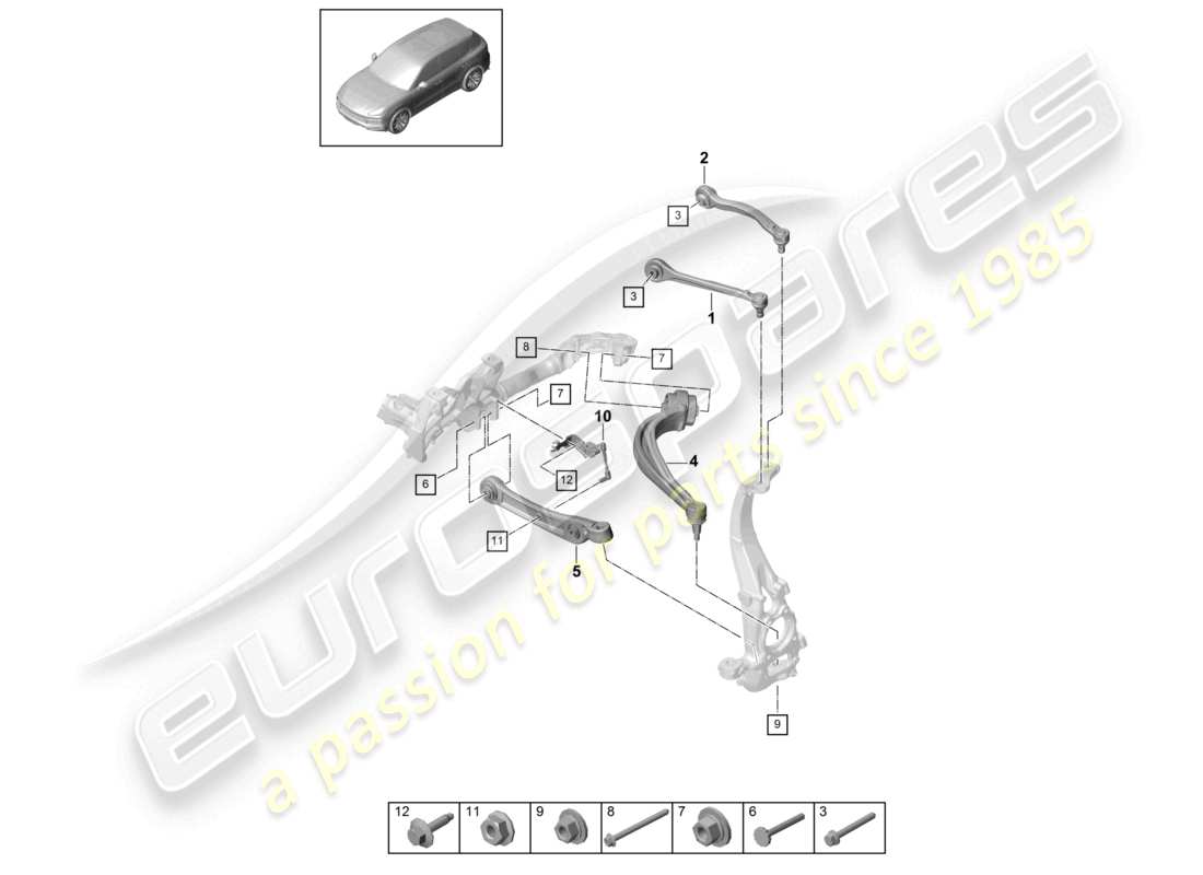 porsche 2022 (cayenne e3 9ya/9yb) wishbone front axle part diagram