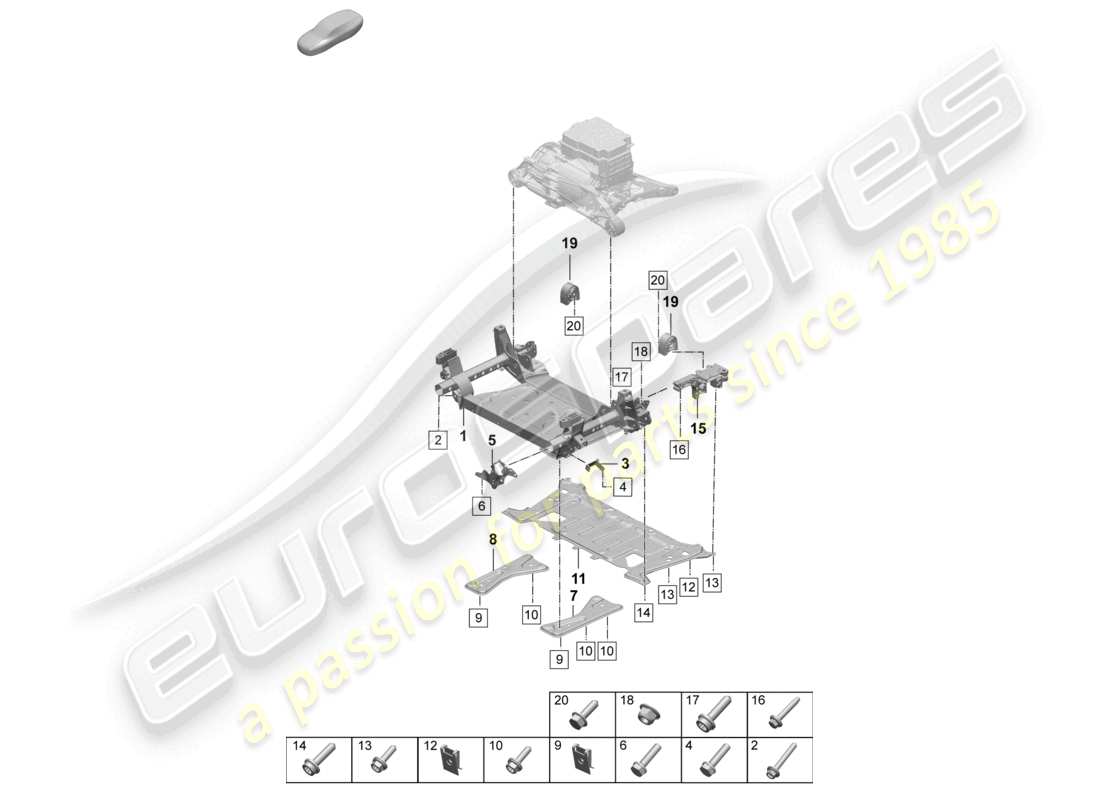porsche 2025 (taycan 9j1-2) cross member support frame part diagram