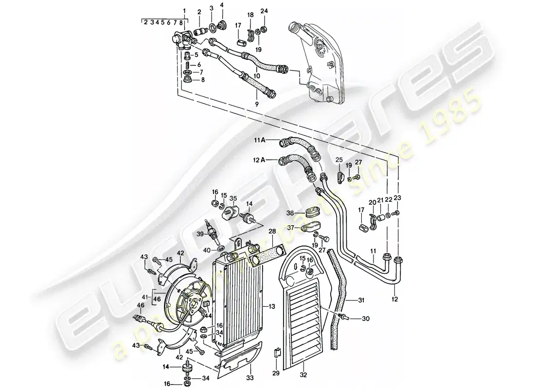 porsche 1988 (911) engine lubrication - oil cooler parts diagram