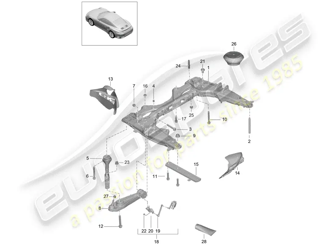 porsche 2014 (991-1 turbo) cross member parts diagram