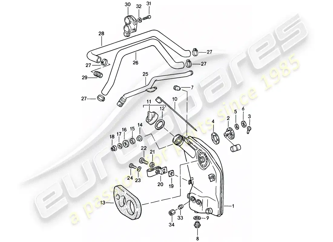 porsche 1984 (911) engine lubrication - oil tank - lines parts diagram