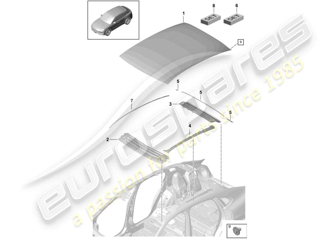 porsche 2023 (cayenne e3 9ya/9yb) outer roof panel carbon cross member coupe part diagram