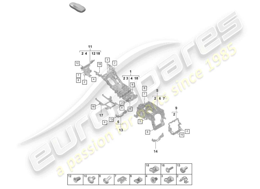 porsche 2021 (taycan 9j1-1) centre console base carrier bracket part diagram