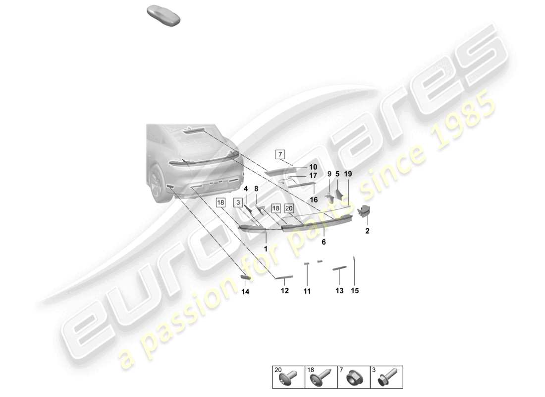 porsche 2025 (taycan 9j1-2) rear light additional brake light licence plate light part diagram