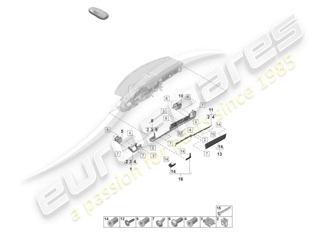 porsche 2021 (panamera 971-2) dash panel attachment parts front moldings part diagram