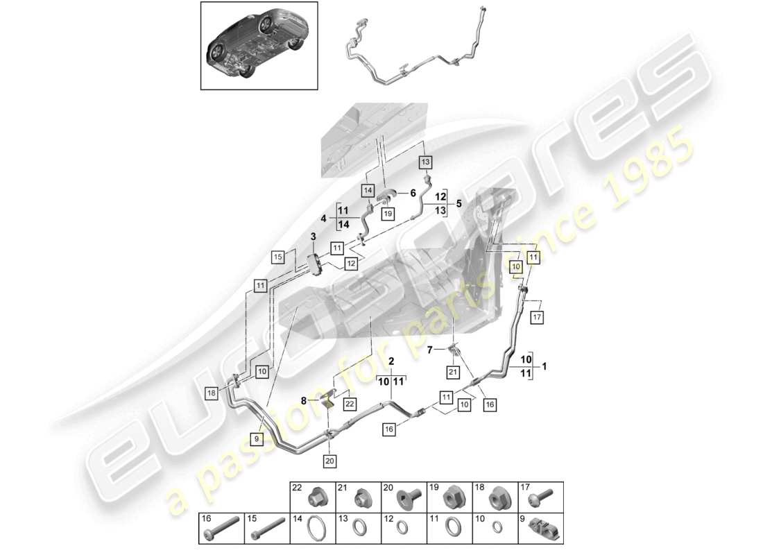 porsche 2022 (cayenne e3 9ya/9yb) air conditioning refrigerant line underbody part diagram