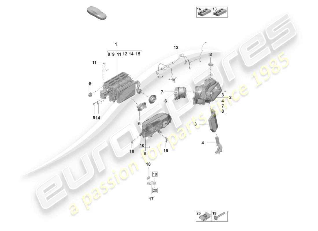 porsche 2020 (taycan 9j1-1) air conditioning rhd heat., vent. and ac system part diagram