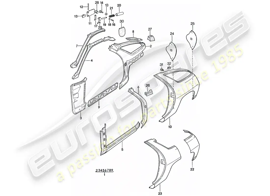 porsche 1978 (928) frame - side panel parts diagram
