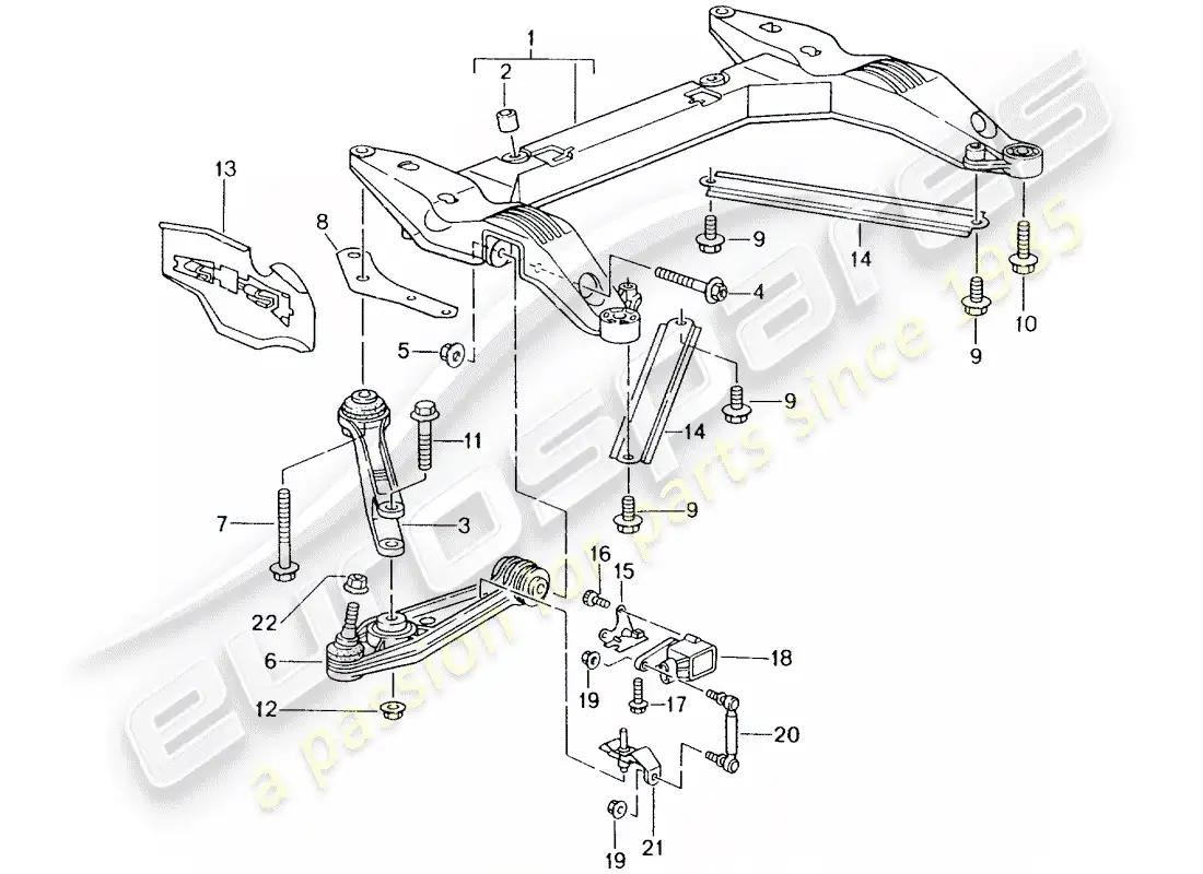 porsche 2004 (996) cross member - track control arm parts diagram