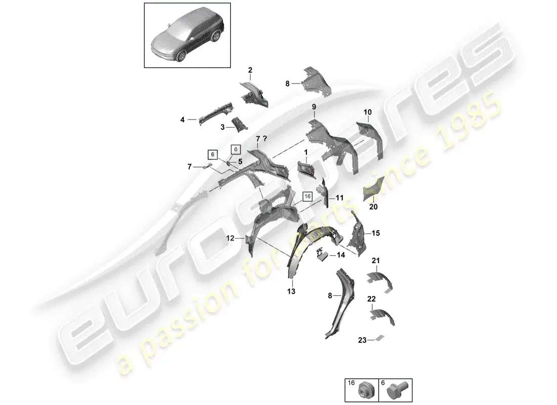 porsche 2020 (cayenne e3 9ya/9yb) side panel part diagram