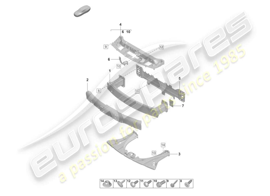 porsche 2021 (taycan 9j1-1) bumper carrier front crash reinforcement part diagram