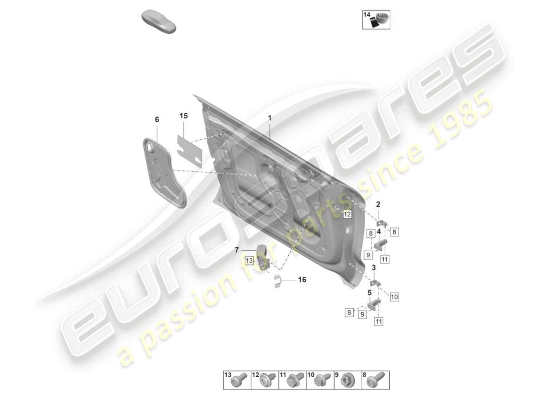 porsche 2023 (taycan 9j1-1) door shell front part diagram