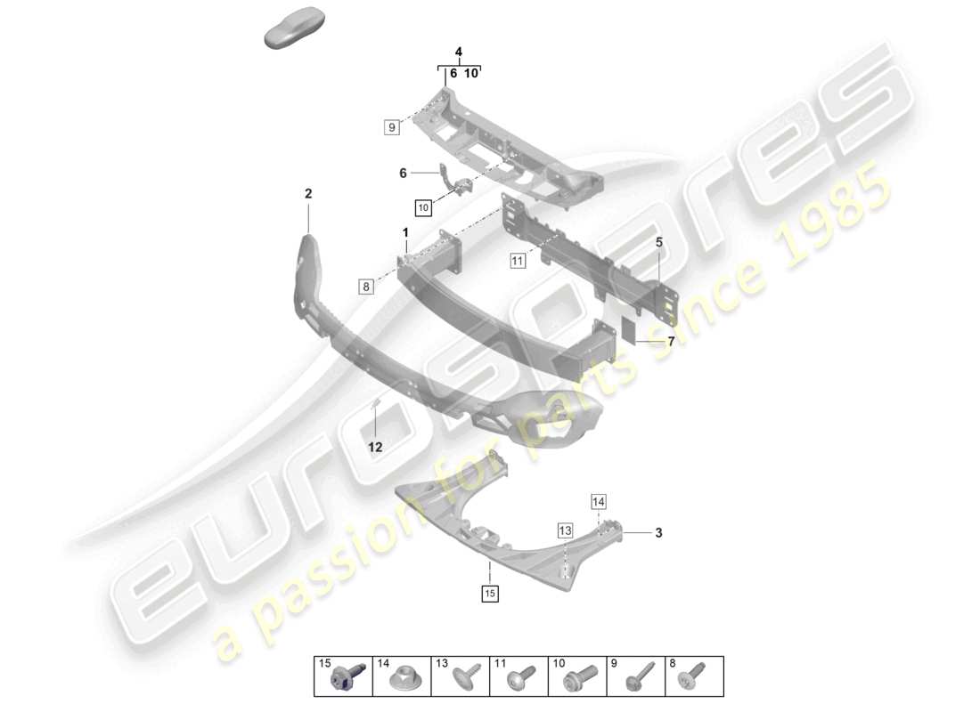 porsche 2022 (taycan 9j1-1) bumper carrier front crash reinforcement part diagram